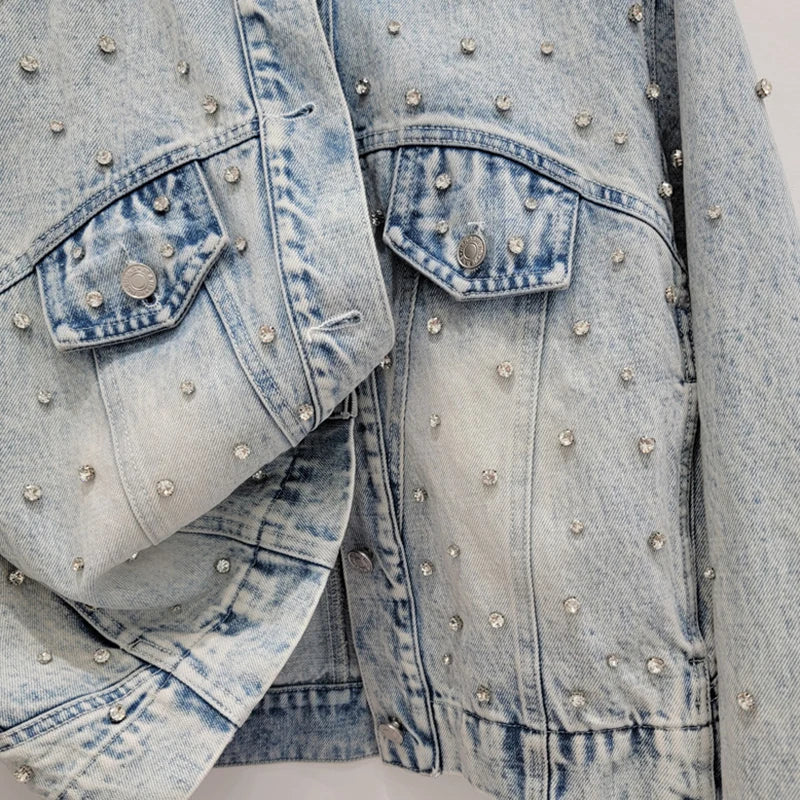 Pearl Studded Denim Jacket & Skirt Set – Vintage Glam Remix