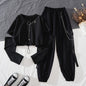 Women's Harajuku Cargo Pants and Long Sleeves Cropped Top with Cool Chains Details