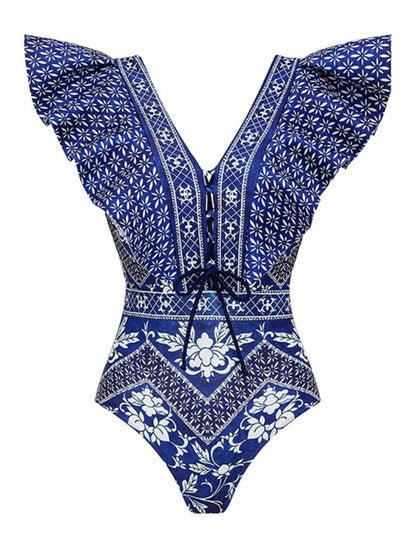 Santorini Breeze Ruffle One-Piece Swimsuit & Boho Skirt Set