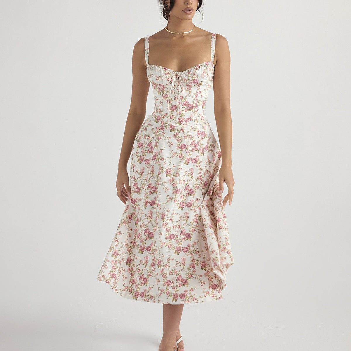 Sweetheart Corset Floral Midi Dress