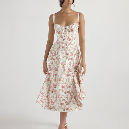 Sweetheart Corset Floral Midi Dress