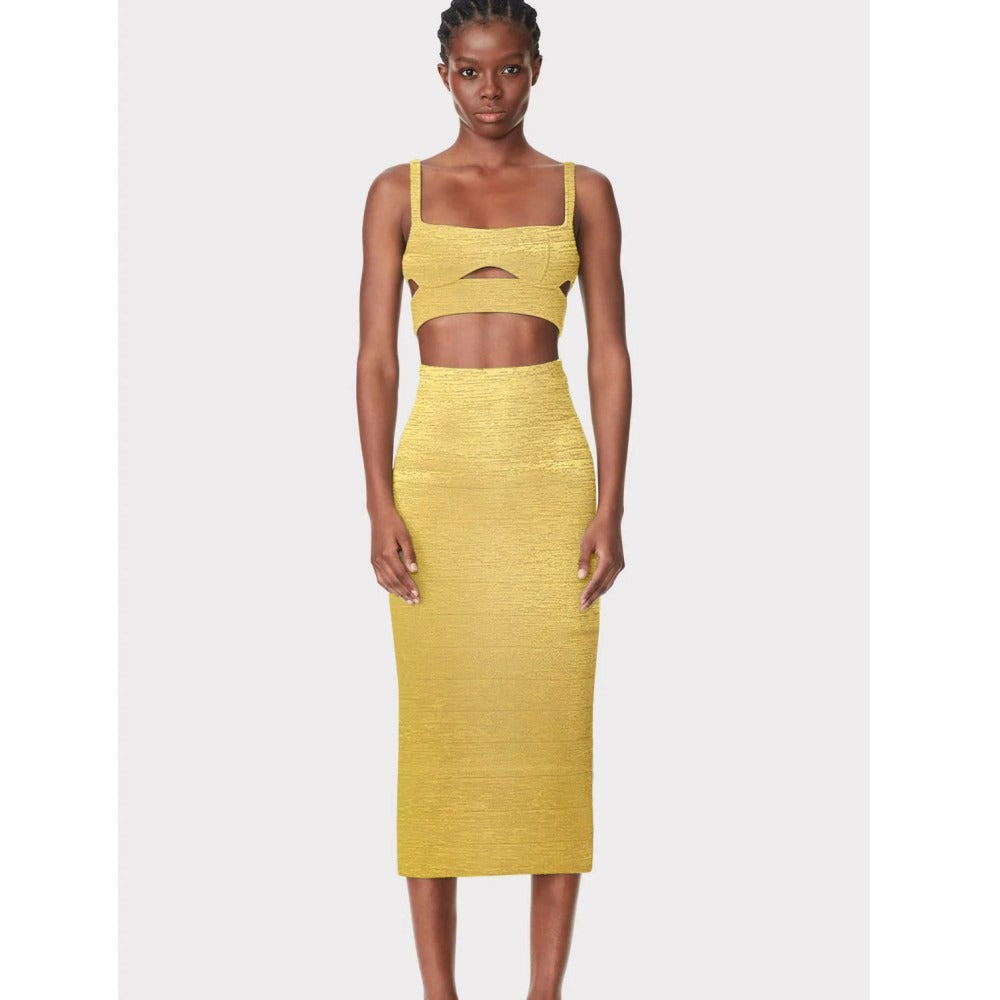 Sparkling Gold Slim Fitting Top & Skirt  Two-piece Set