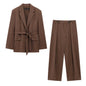 Chocolate Brown Belted Blazer & Trousers Set – Timeless Elegance, Effortless Power