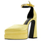 Glam Luxe Satin Platform Heels with Rhinestone Ankle Strap