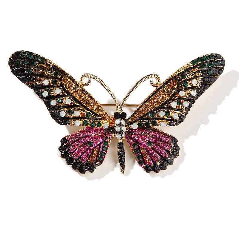 Minimalist  Butterfly Shaped Brooch Pin With Diamond Inlaid Enamel