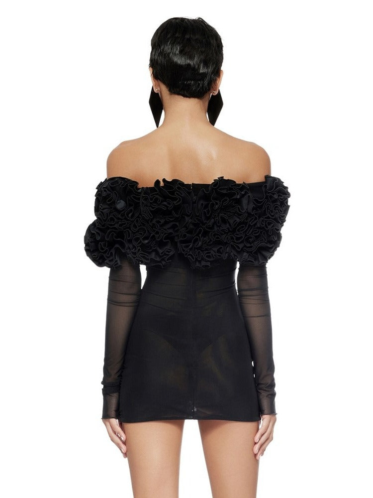 Women's New Strapless Bodycon Mini Dress with Floral Design Details