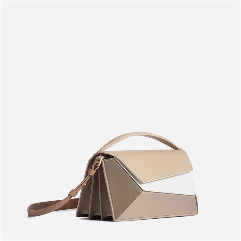 Geometric Color‐Block Leather Top-Handle Shoulder Bag