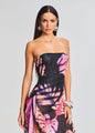 Sleeveless Slim Fitting Print Dress with a Thigh Slit and Asymmetrical Hem