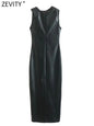 Sleek Faux Leather Sleeveless Midi Dress