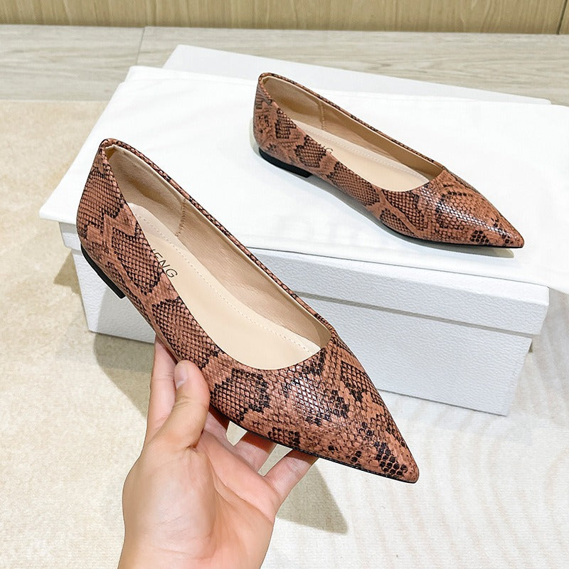 Serpentina Snake-Print Pointed-Toe Slip-On Flats