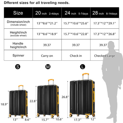 Stylish Piece Luggage Set, 3 Pieces, Expandable Luggages Spinner Suitcases with TSA Lock, Lightweight Carry on Luggage 20inch 24inch 28inch