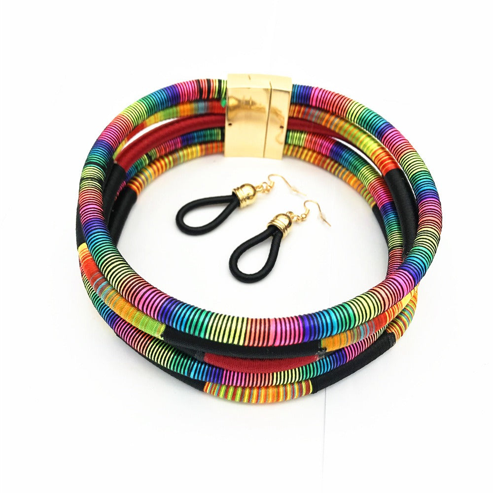 Colorful Hand Woven African Collar with a Magnetic Clasp