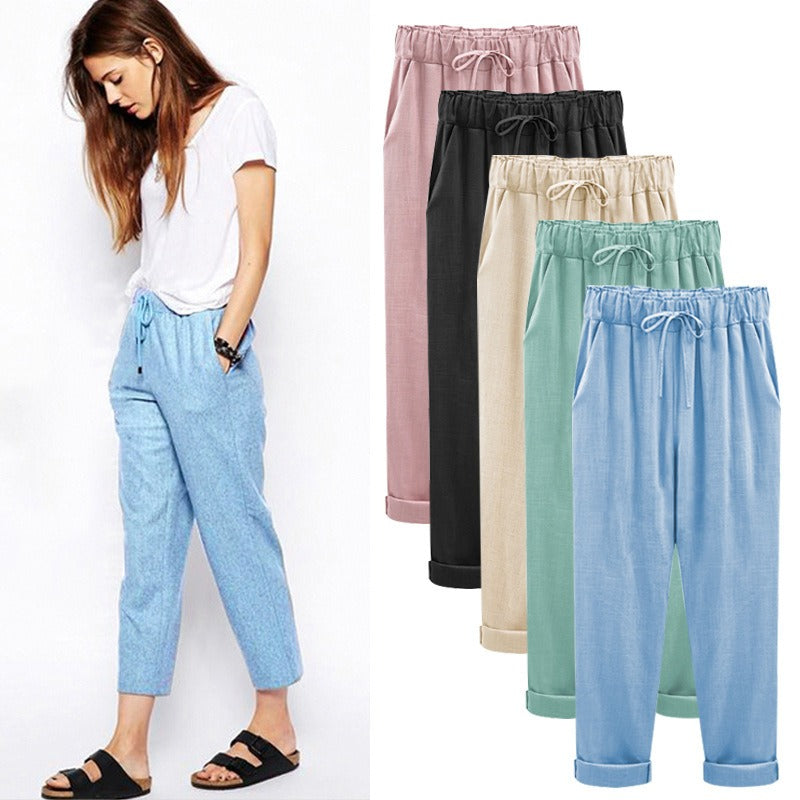 Women's Cotton and Linen Cropped Loose Pants, Multiple  Colors Options