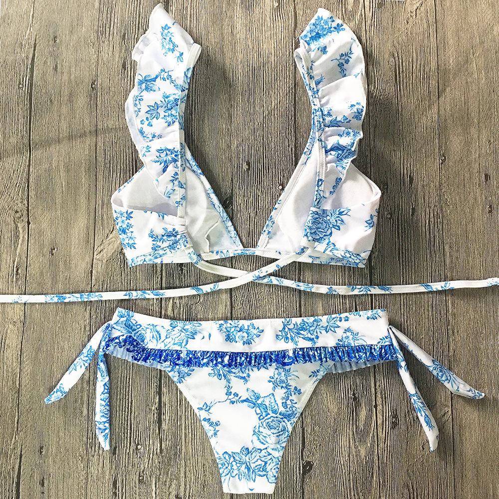 Blue Blossom Ruffle Bikini Set