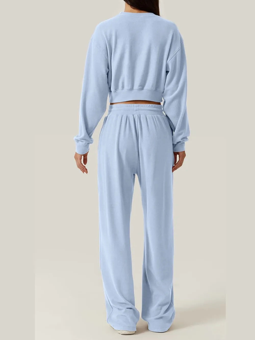 Twist-Front Pastel Knit Lounge Set – Cozy Crewneck Sweater & Drawstring Wide-Leg Pants