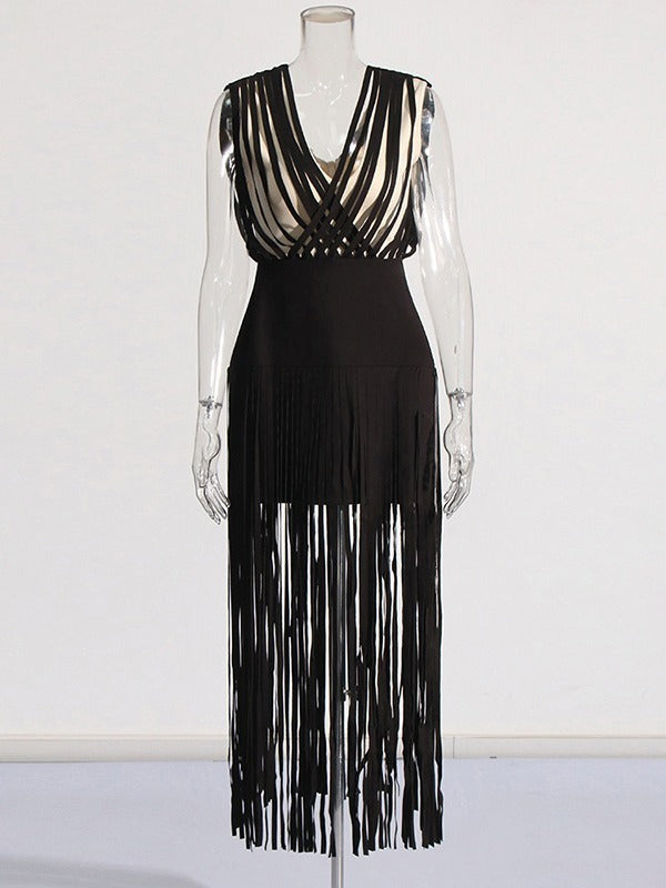 Flirty & Fun Deep V-neck Bandage Dress With Tussles