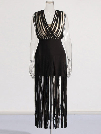 Flirty & Fun Deep V-neck Bandage Dress With Tussles