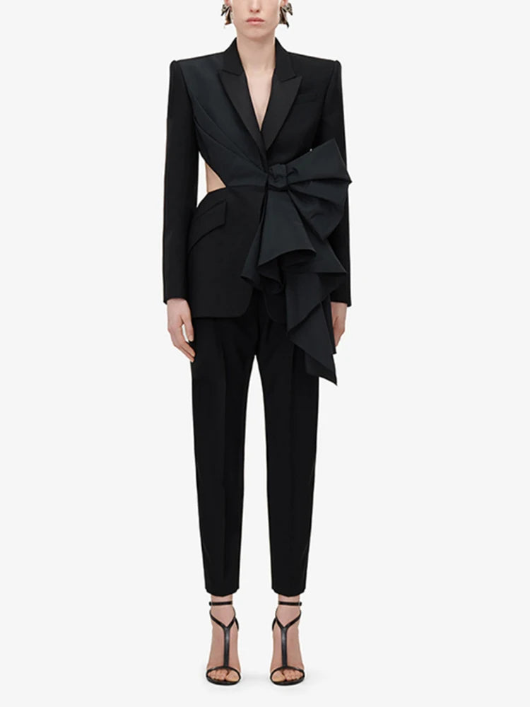 Sculptural Bow Detail Black Blazer – Where Power Meets Drama