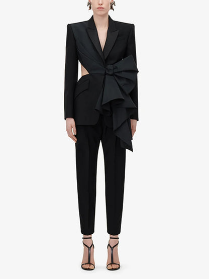 Sculptural Bow Detail Black Blazer – Where Power Meets Drama