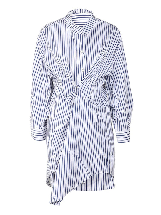 Asymmetrical Striped Mini Shirt  Dress