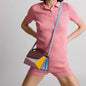 Geometric Color‐Block Leather Top-Handle Shoulder Bag