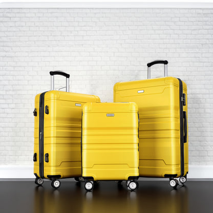 Elegant Luggage Sets, New Model,  Expandable ABS Hardshell 3pcs Luggage (Yellow)