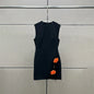 Women's Round Neck Sleeveless Mini Dress With Side Slit and 3D Flower Design Details