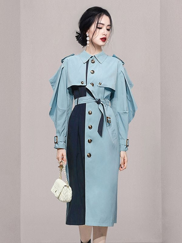 Mid Length Coat in Contrasting  Colors and a Belt