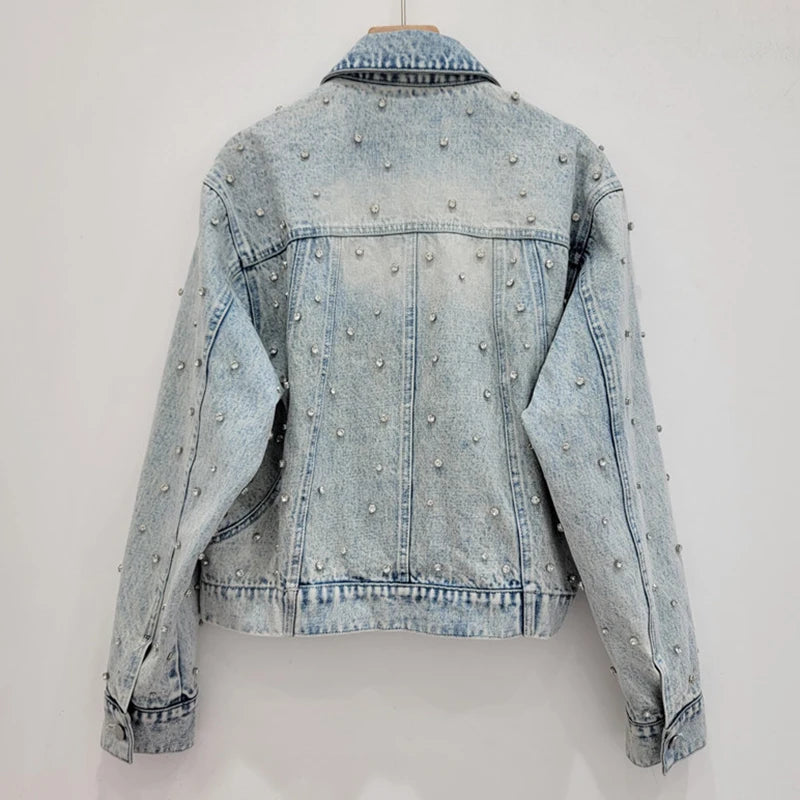 Pearl Studded Denim Jacket & Skirt Set – Vintage Glam Remix