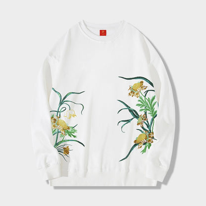 Chinese Influenced Sweatshirt With Embroidered Floral Patterns