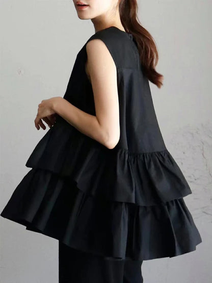 Sleeveless Tiered Ruffle Swing Tunic Top
