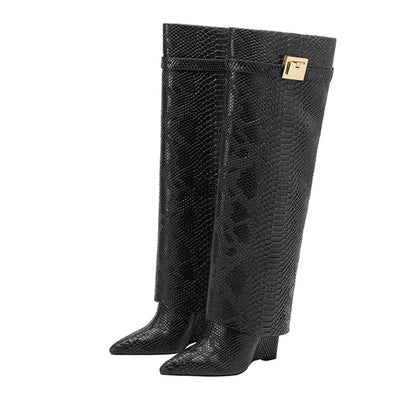 Venomous Chic Red Python Knee-High Leather Boots-Multiple Colors