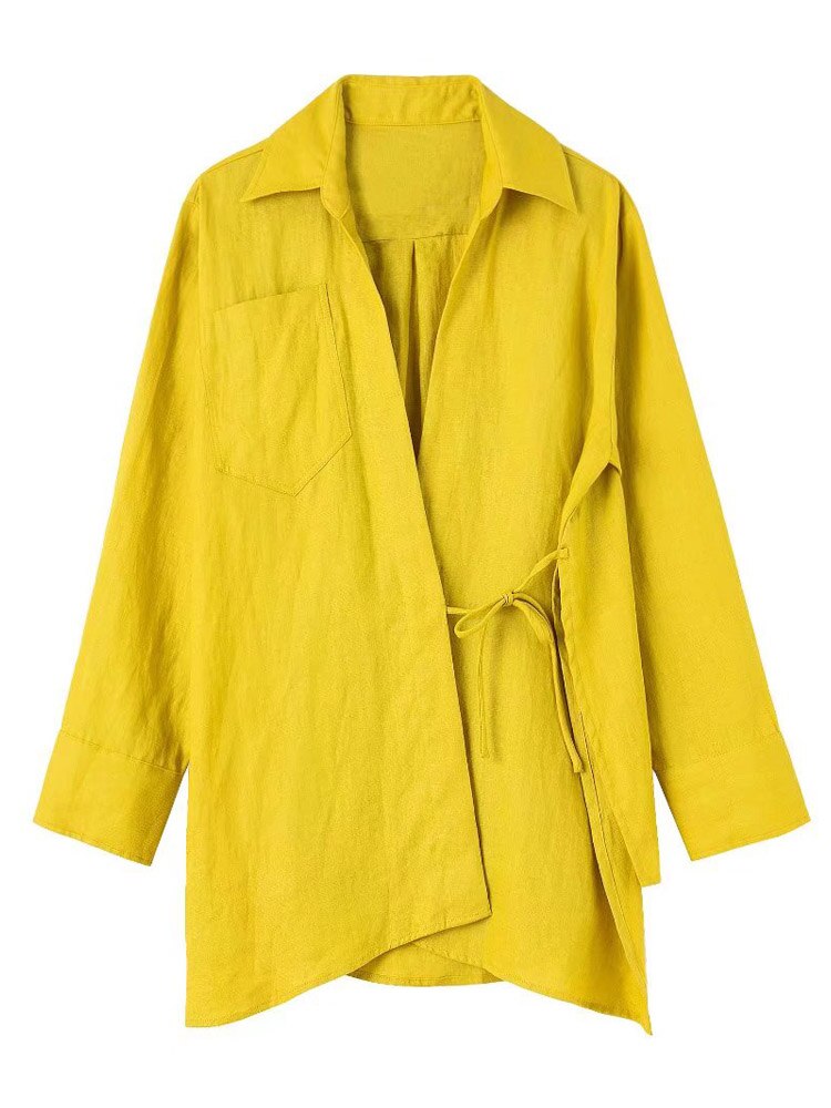 Linen Wrap Shirt & Wide-Leg Pant Set – Chartreuse Chic
