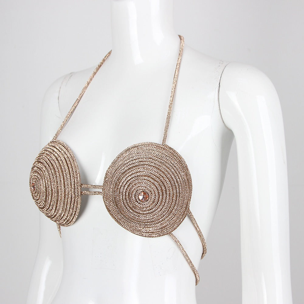 Rose Gold Halter Bra Top With Diamond Chain Details