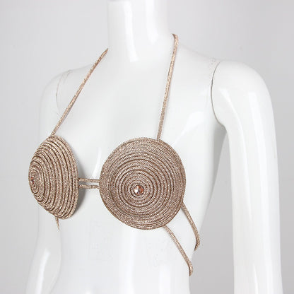 Rose Gold Halter Bra Top With Diamond Chain Details
