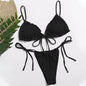 Ribbed Tie-Front Triangle Bikini Set-Multiple Colors