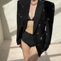 One of a Kind Black Suit Jacket With  3D Heart Shaped Beaded Adornments