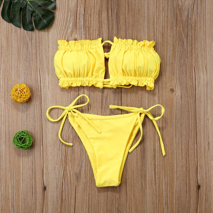 Ruffle Edge Bandeau Bikini Set – Multiple Colors