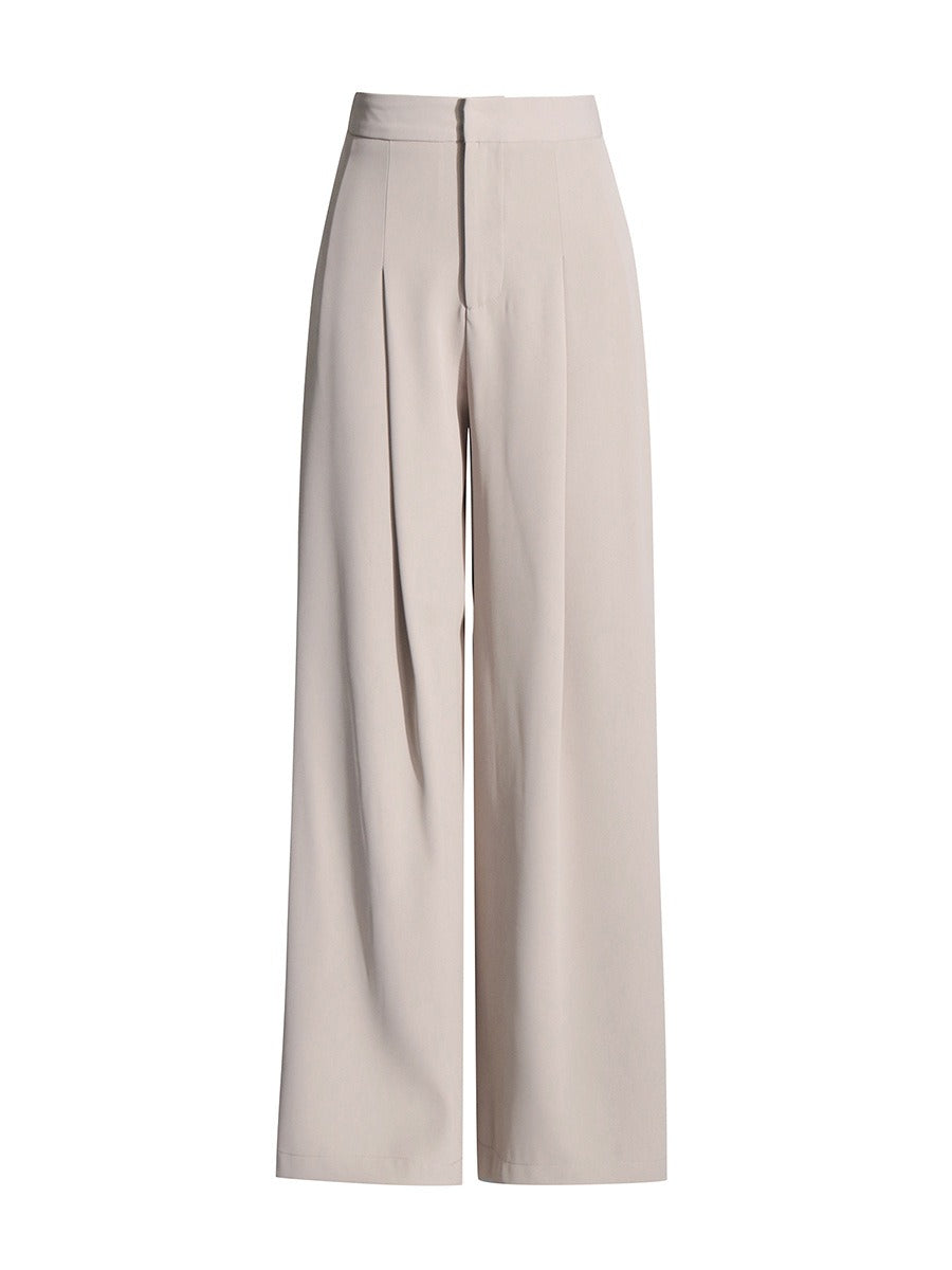 V-neck Jacket+High Waisted pleated Wide Leg Pant Suit