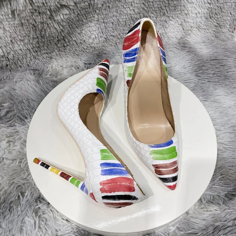 Croc-Embossed Rainbow Brushstroke Pointed-Toe Stilettos