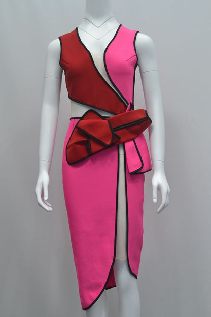 Stunning Chic and Sexy Color Blocking Sleeveless Dress with Cut-outs  Design Details  and Assymetric Hemline