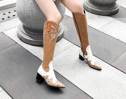 “Ranchero Eleganza” Two-Tone Western Knee-High Boots