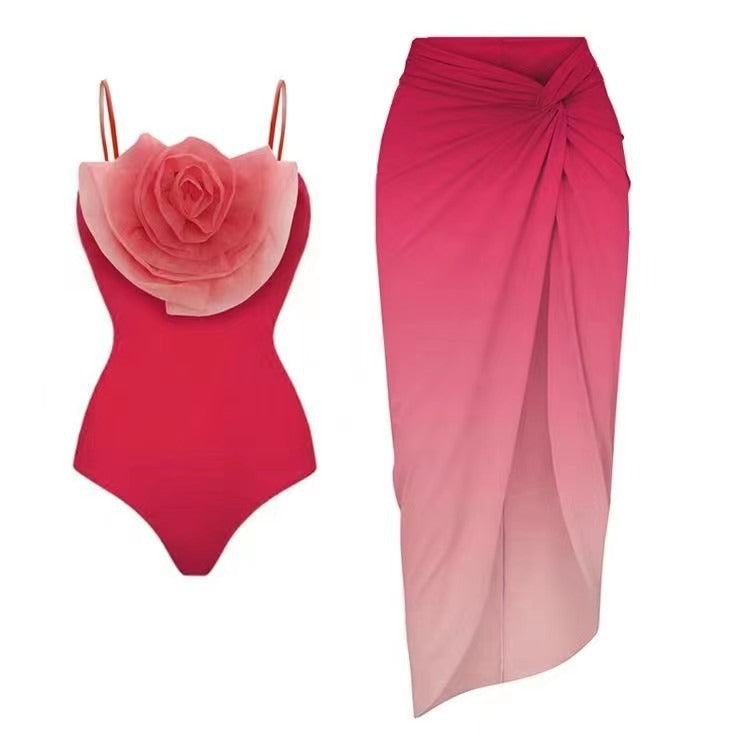 Floral Romance Ruffle One-Piece Swimsuit & Ombre Sarong Set