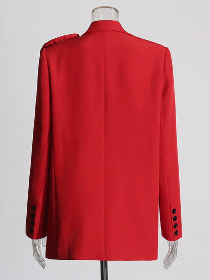 Red Floral Appliqué Blazer – Fierce Femininity, Tailored to Bloom