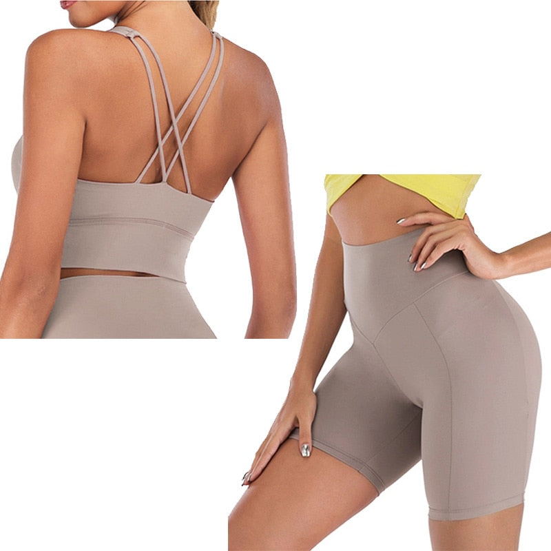 Two-Piece Gym Suit Sports Bra Sets in Naked-feels Fabric