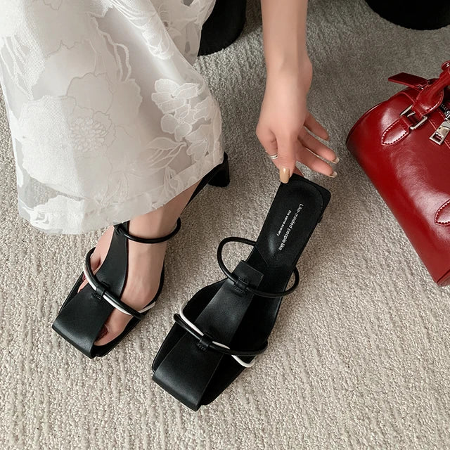 Nova Double-Hoop Block-Heel Slides
