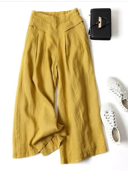 Luxurious Cotton &  Linen Wide Leg High Waisted Loose Pants with , Comes in Multiple  Colors.