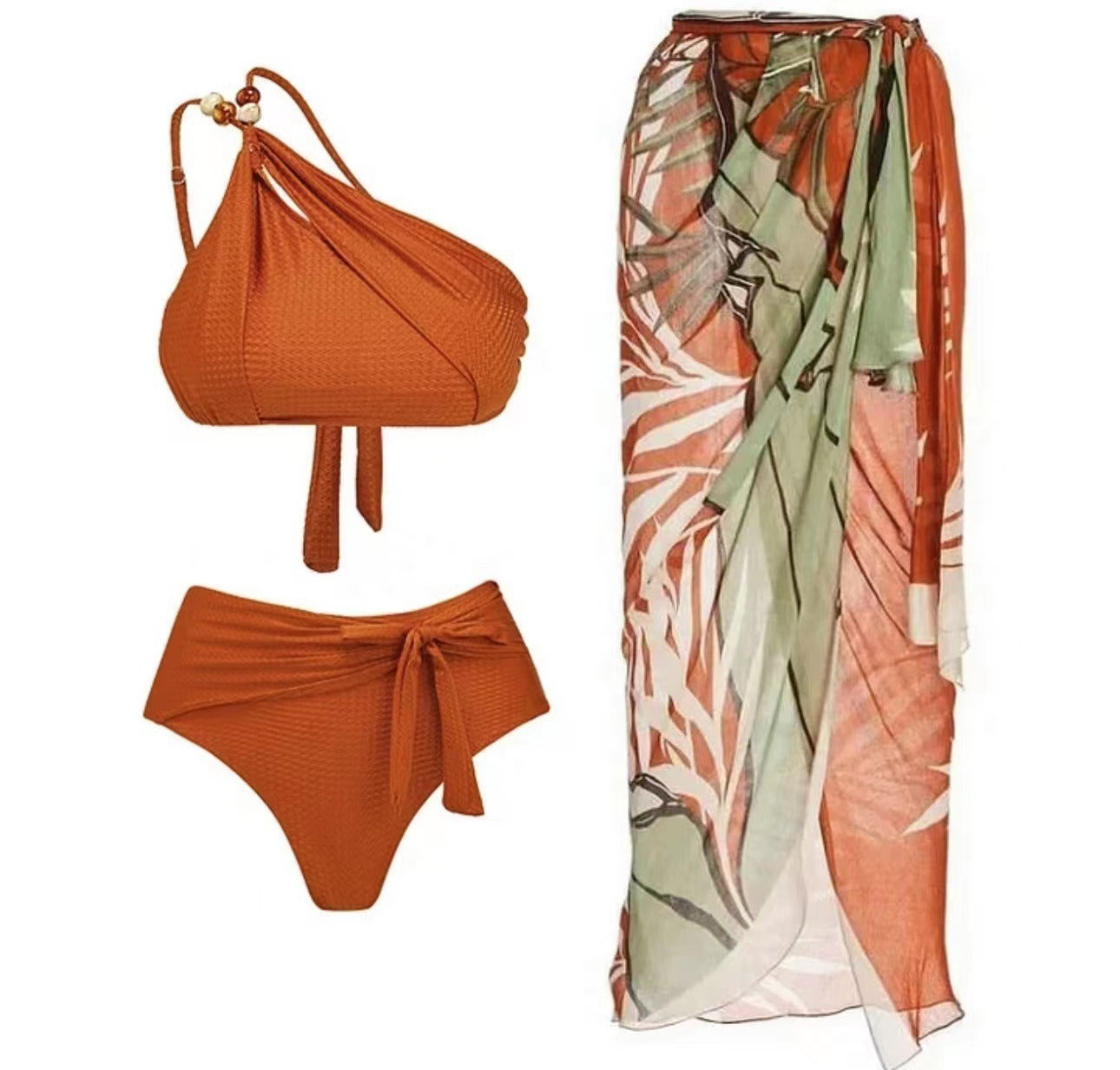 Terracotta Luxe Swim Set – Asymmetrical Bikini & One-Shoulder Monokini Options with She
