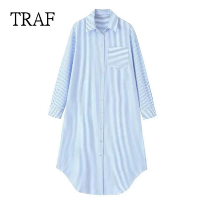 Blue Striped Button-Down Shirt Dress