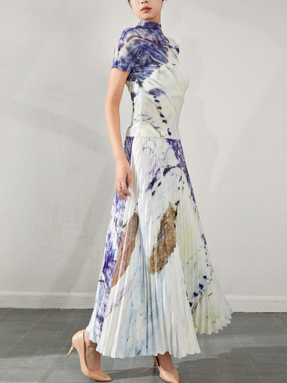 Women's Blouse and High Waist Pleated Slim Fitting Skirt , Chinese Qipao Dress Inspired. Sold As Separates, Skirt in 2 Different comes in 2  Lengths.